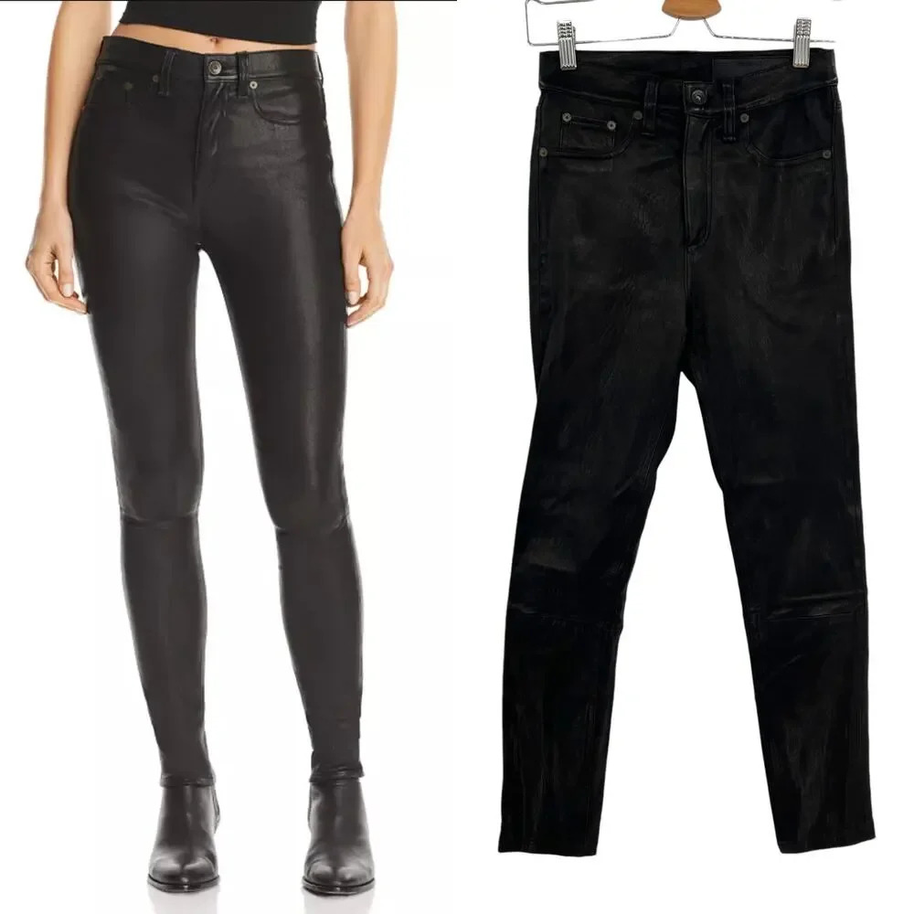Rag & Bone High-Rise Skinny Leather Pants Black Size 26